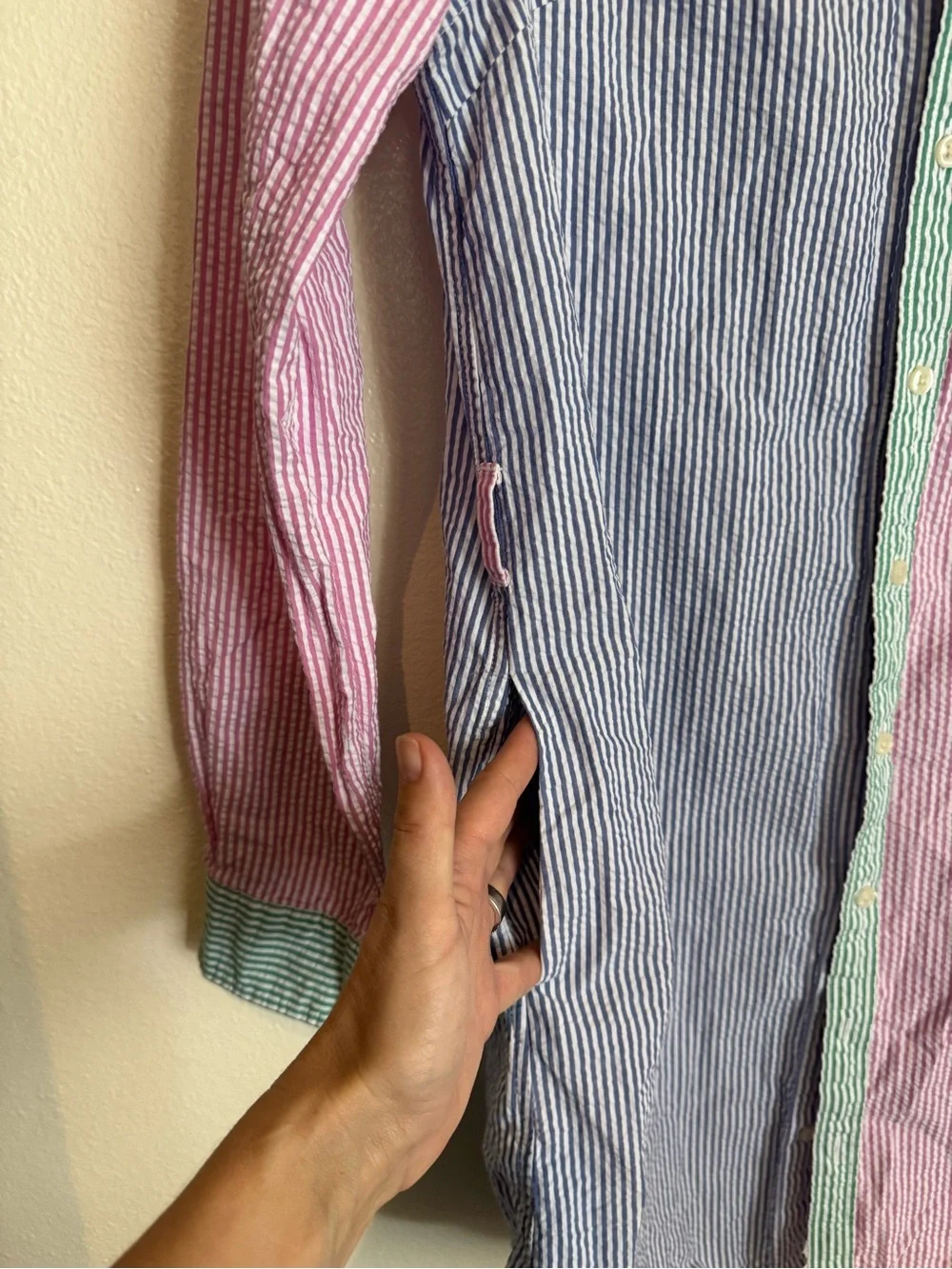 Ralph Lauren Girls Seersucker Shirt Dress Colorblock Stripe Button Front Size 16